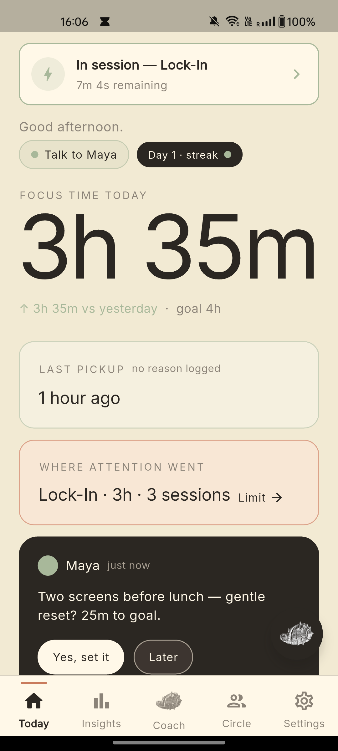 ANMYA Focus — Today screen